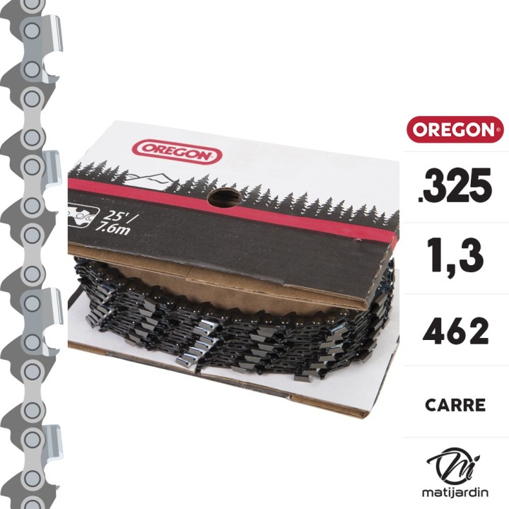 Chaîne Oregon pour tronçonneuse .325" 1,3 mm. Rouleau 25 pieds. Gouge profil carré