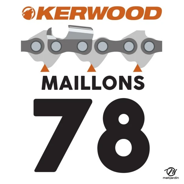 Guide tronçonneuse Kerwood 50 cm .325" 1,3 mm. 78 maillons. 20C2KLWA