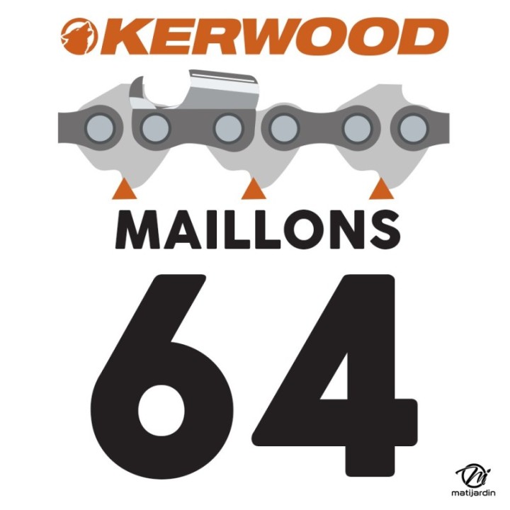 Guide tronçonneuse Kerwood 38 cm .325 1,3 mm. 64 maillons. 15C2KSWB