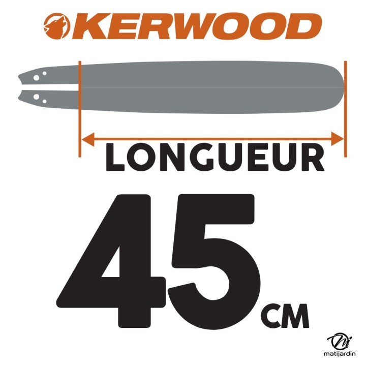 Guide tronçonneuse Kerwood 45 cm .325 1,3 mm. 72 maillons. 18C2KSWB
