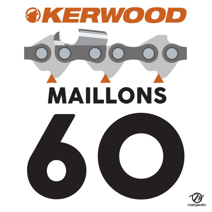 Guide tronçonneuse Kerwood 40 cm 3/8" 1,5 mm. 60 maillons. 16A3KSWC