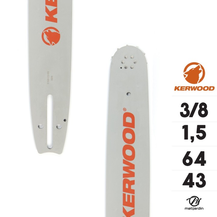 Guide tronçonneuse Kerwood 43 cm 3/8" 1,5 mm. 64 maillons. 17A3KSWC