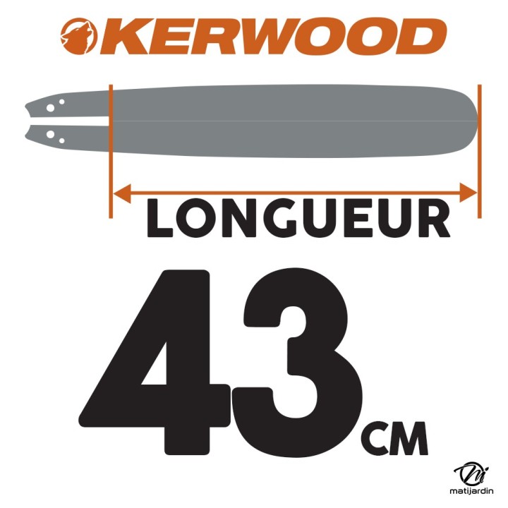 Guide tronçonneuse Kerwood 43 cm 3/8" 1,5 mm. 64 maillons. 17A3KSWC
