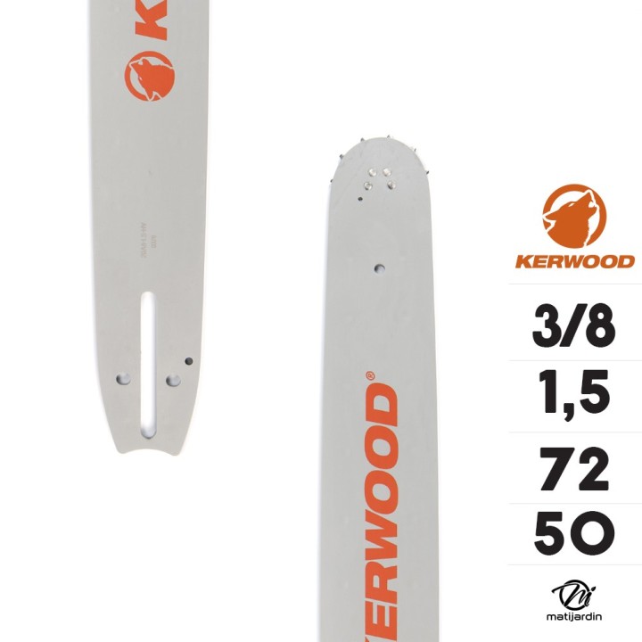 Guide tronçonneuse Kerwood 50 cm 3/8" 1,5 mm. 72 maillons. 20A3KSWC