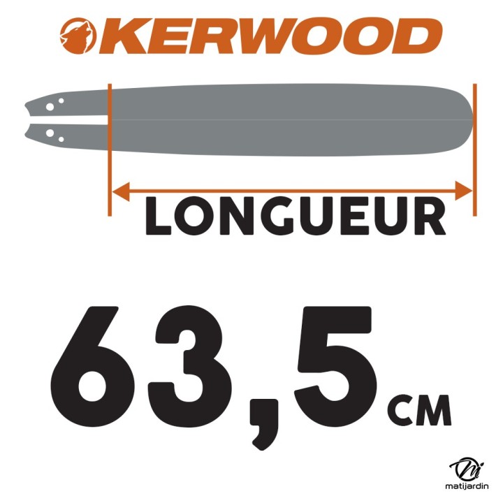 Guide tronçonneuse Kerwood 63,50 cm 3/8" 1,6 mm. 84 maillons. 25A4KLWE