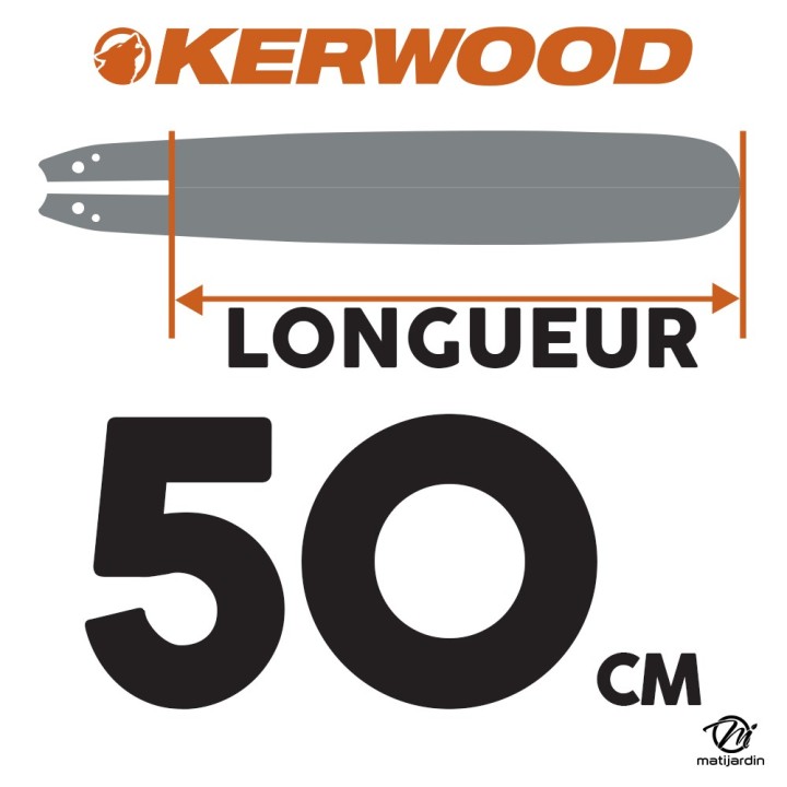 Guide tronçonneuse Kerwood 50 cm 3/8" 1,3 mm. 72 maillons. 20A2KLWI