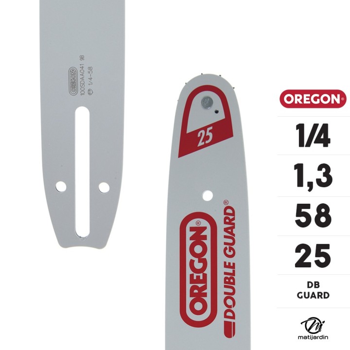 Guide tronçonneuse Oregon 25 cm. 1/4" 1,3 mm 58 maillons 100SDAA041 DB Guard