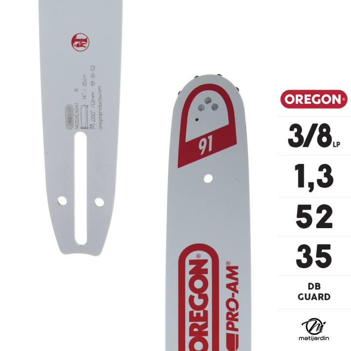 Guide tronçonneuse Oregon 35 cm. 3/8"LP 1,3 mm 52 maillons 140SXEA041 DB Guard