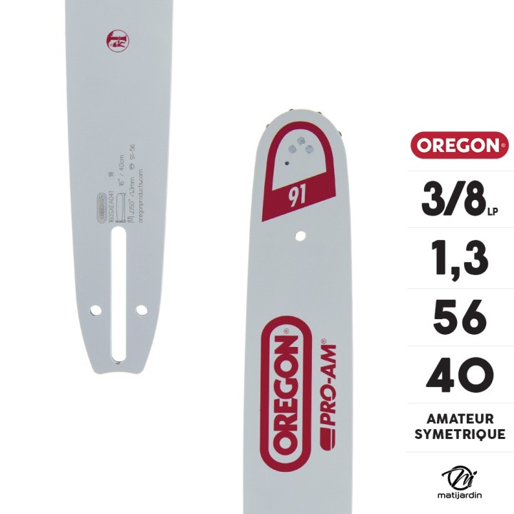 Guide tronçonneuse Oregon 40 cm. 3/8"LP 1,3 mm 56 maillons 160SXEA041 AM Symétrique