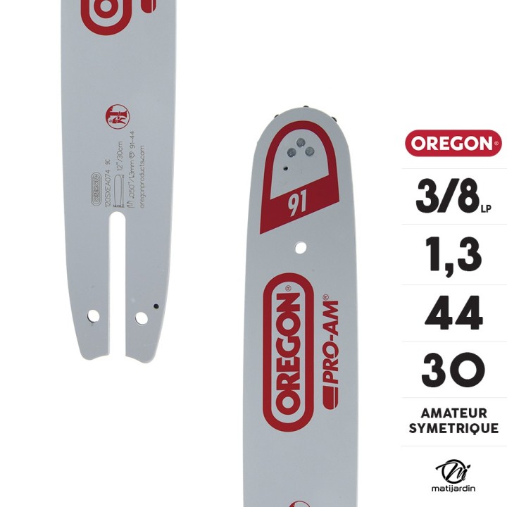Guide tronçonneuse Oregon 30 cm. 3/8"LP 1,3 mm 44 maillons 120SXEA074 Amateur Symétrique