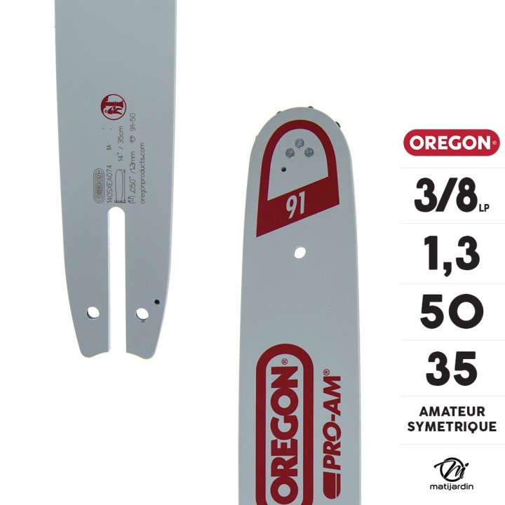 Guide tronçonneuse Oregon 35 cm. 3/8"LP 1,3 mm 50 maillons 140SXEA074 Amateur Symétrique