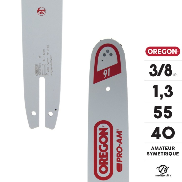 Guide tronçonneuse Oregon 40 cm. 3/8"LP 1,3 mm 55 maillons 160SXEA074 AM Symétrique