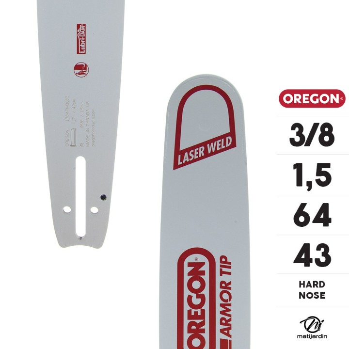 Guide tronçonneuse Oregon 43 cm. 3/8" 1,5 mm 64 maillons 178ATMB083 Hard Nose