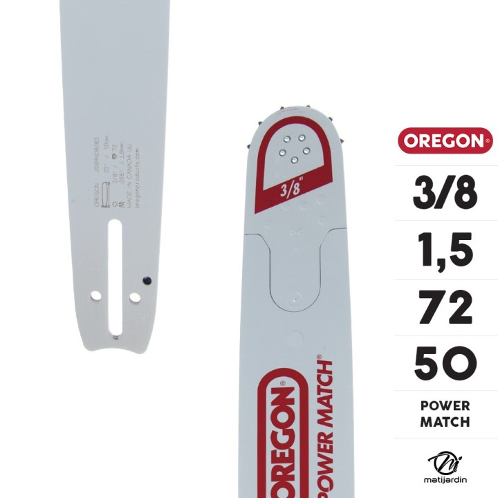 Guide tronçonneuse Oregon 50 cm. 3/8" 1,5 mm 72 maillons 208RNDB083 Power Match