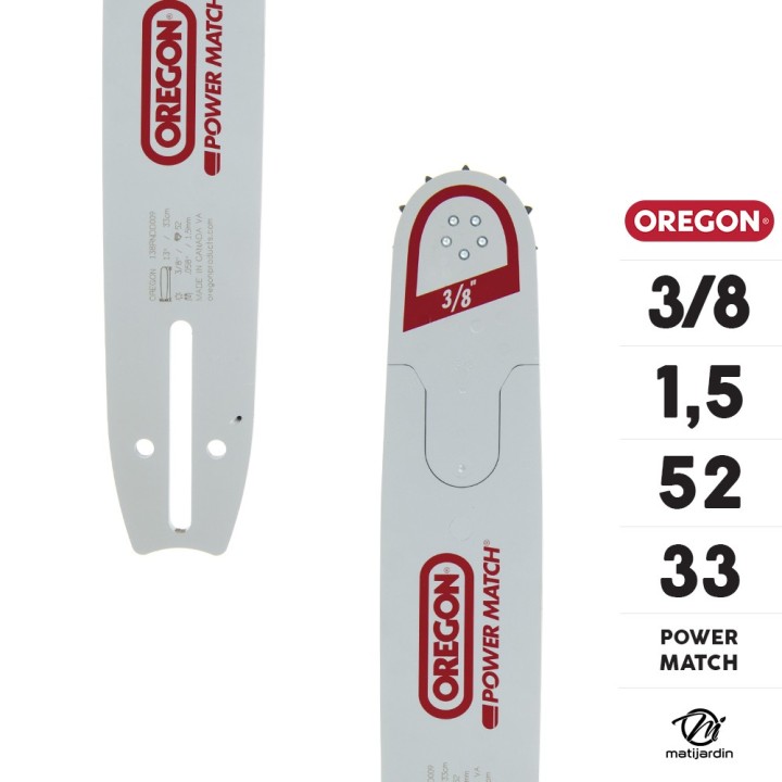 Guide tronçonneuse Oregon 33 cm. 3/8" 1,5 mm 52 maillons 138RNDD009 Power Match