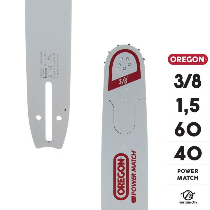 Guide tronçonneuse Oregon 40 cm. 3/8" 1,5 mm 60 maillons 168RNDD009 Power Match