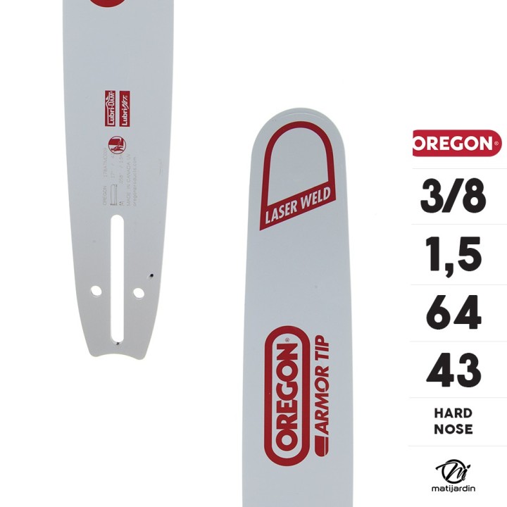 Guide tronçonneuse Oregon 43 cm. 3/8" 1,5 mm 64 maillons 178ATMD009 Hard Nose
