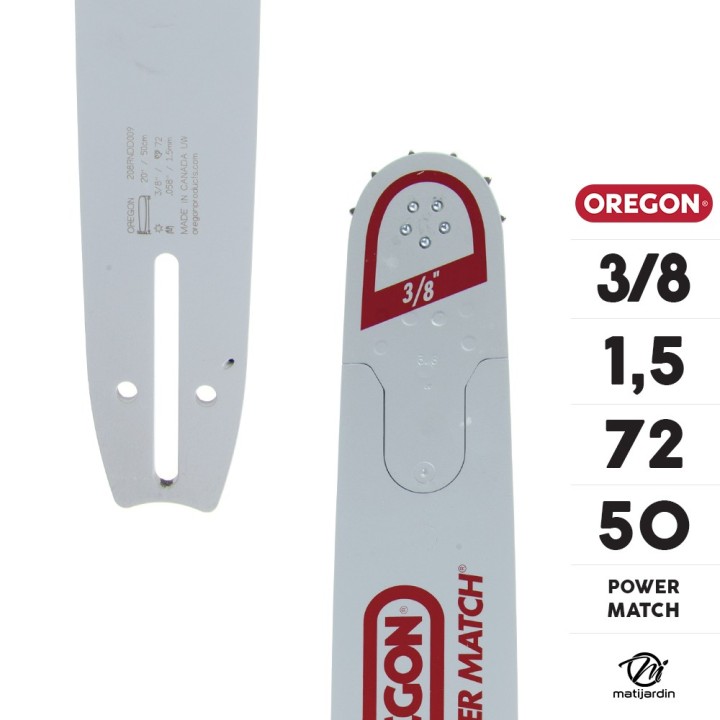Guide tronçonneuse Oregon 50 cm. 3/8" 1,5 mm 72 maillons 208RNDD009 Power Match