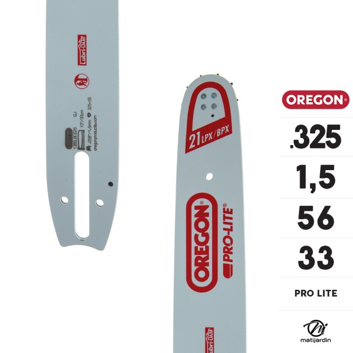 Guide tronçonneuse Oregon 33 cm. .325" 1,5 mm 56 maillons 138SLBD025 Pro Lite