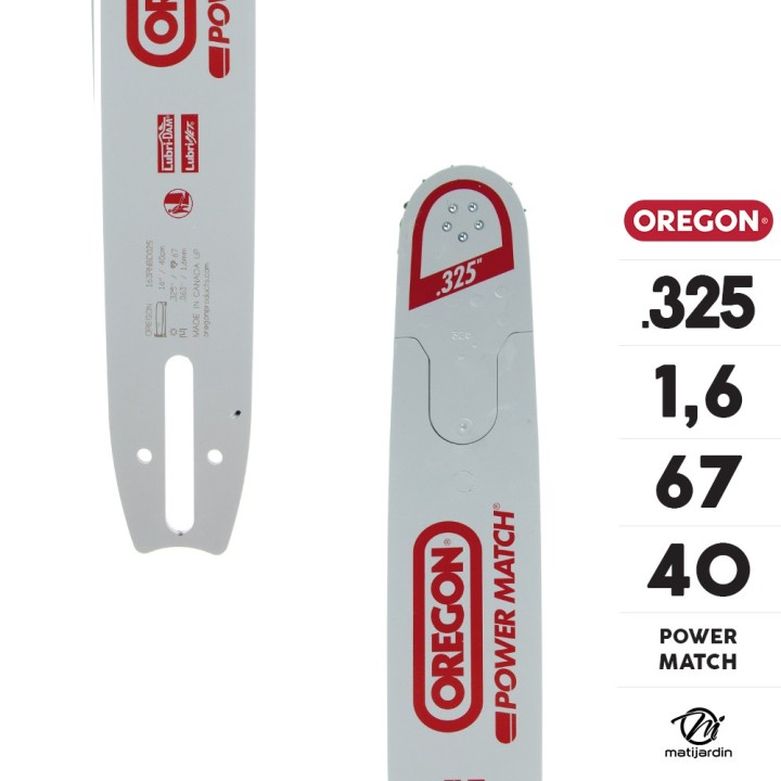 Guide tronçonneuse Oregon 40 cm. .325" 1,6 mm 67 maillons 163RNBD025 Power Match