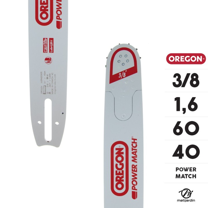 Guide tronçonneuse Oregon 40 cm. 3/8" 1,6 mm 60 maillons 163RNDD025 Power Match