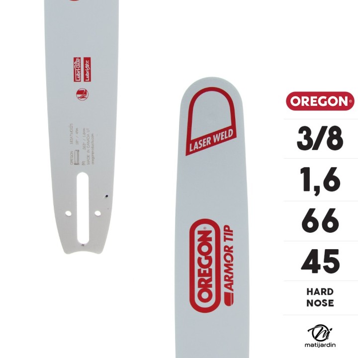 Guide tronçonneuse Oregon 45 cm. 3/8" 1,6 mm 66 maillons 183ATMD025 Hard Nose