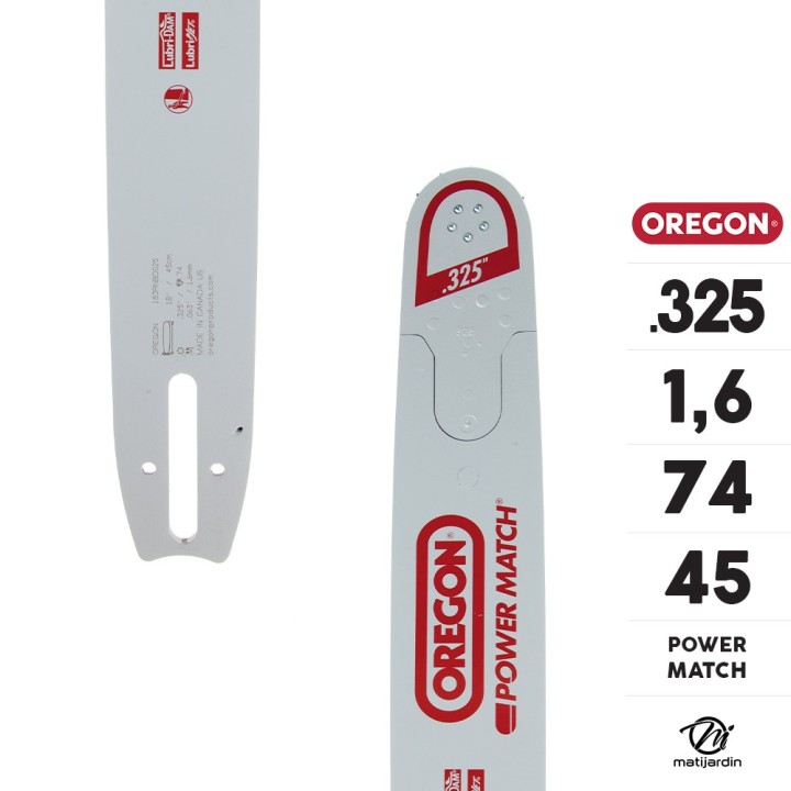 Guide tronçonneuse Oregon 45 cm. .325" 1,6 mm 74 maillons 183RNBD025 Power Match