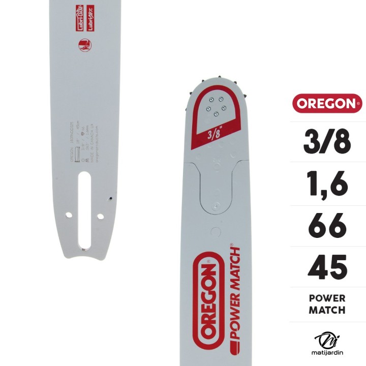 Guide tronçonneuse Oregon 45 cm. 3/8" 1,6 mm 66 maillons 183RNDD025 Power Match
