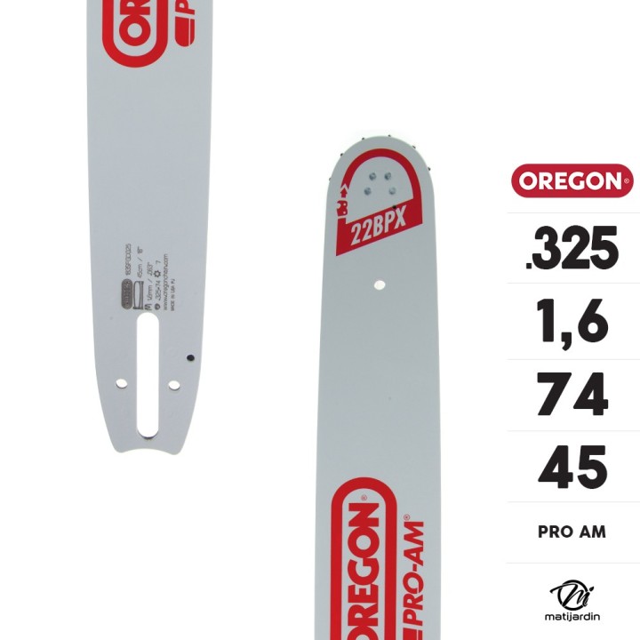 Guide tronçonneuse Oregon 45 cm. .325" 1,6 mm 74 maillons 183SFGD025 Pro Am