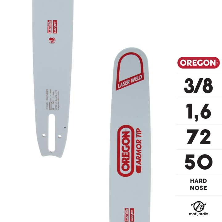 Guide tronçonneuse Oregon 50 cm. 3/8" 1,6 mm 72 maillons 203ATMD025 Hard Nose