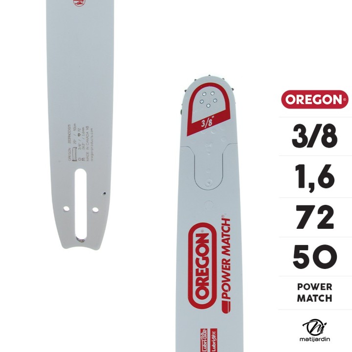 Guide tronçonneuse Oregon 50 cm. 3/8" 1,6 mm 72 maillons 203RNDD025 Power Match