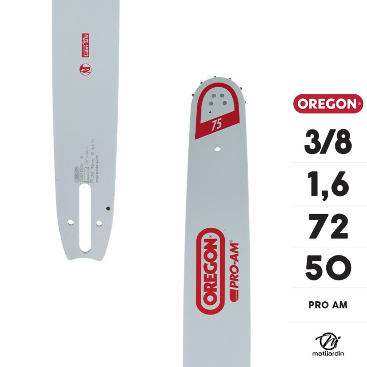 Guide tronçonneuse Oregon 50 cm. 3/8" 1,6 mm 72 maillons 203SFHD025 Pro Am