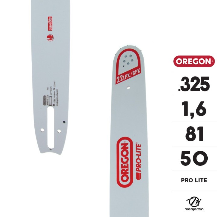 Guide tronçonneuse Oregon 50 cm. .325" 1,6 mm 81 maillons 203SLGD025 Pro Lite