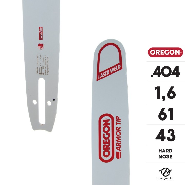 Guide tronçonneuse Oregon 43 cm. 404" 1,6 mm 61 maillons 173ATMD033 Hard Nose