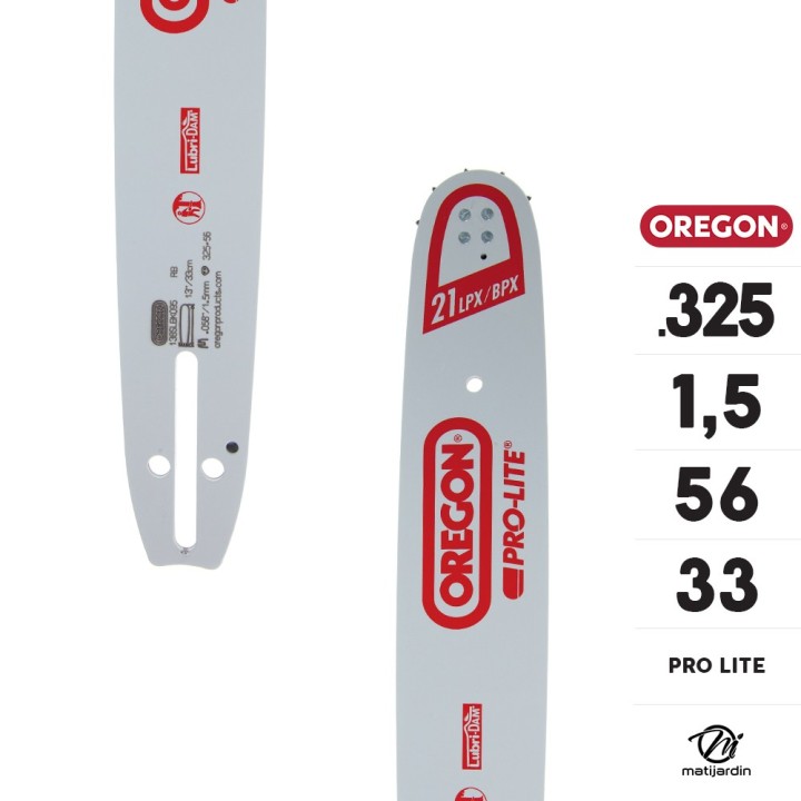 Guide tronçonneuse Oregon 33 cm. .325" 1,5 mm 56 maillons 138SLBK095 Pro Lite