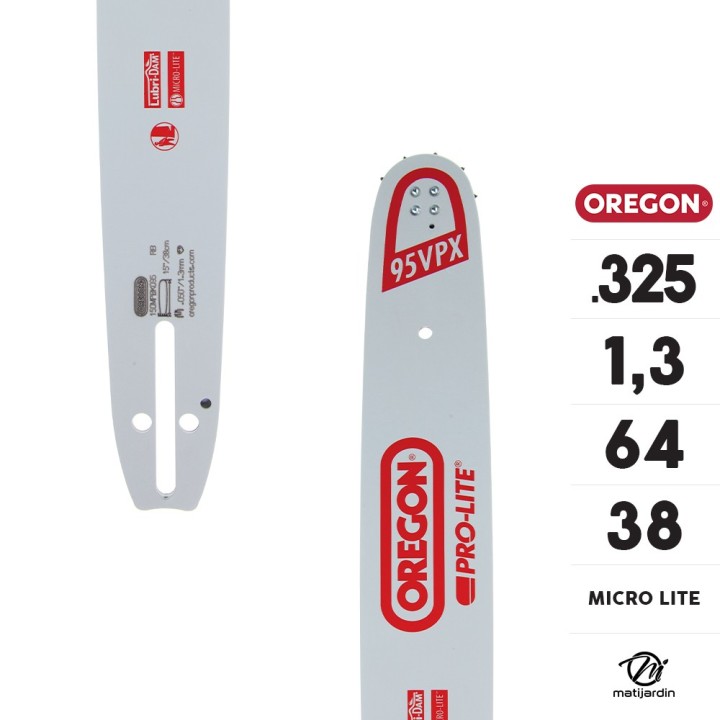 Guide tronçonneuse Oregon 38 cm. .325" 1,3 mm 64 maillons 150MPBK095 Micro Lite