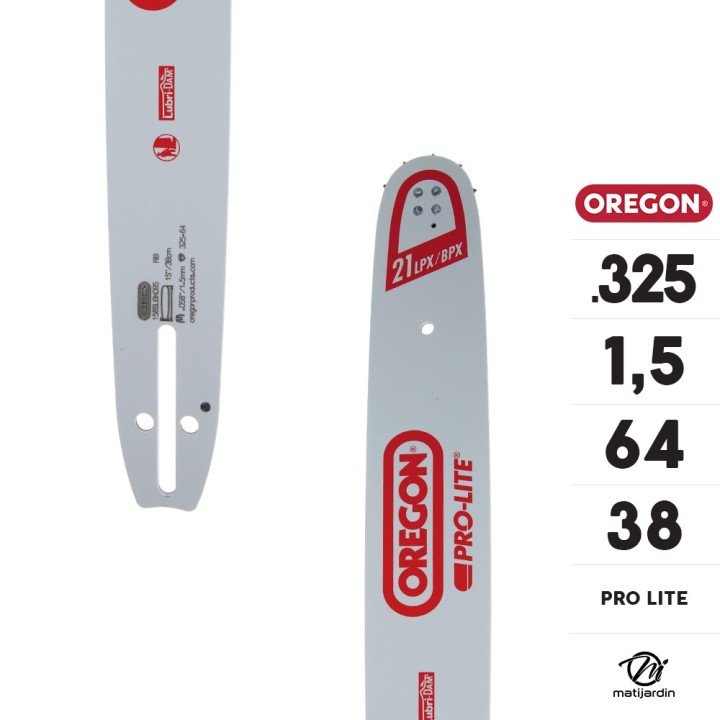 Guide tronçonneuse Oregon 38 cm. .325" 1,5 mm 64 maillons 158SLBK095 Pro Lite