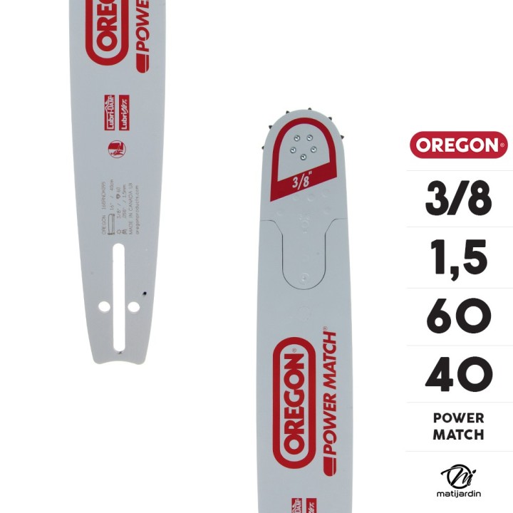 Guide tronçonneuse Oregon 40 cm. 3/8" 1,5 mm 60 maillons 168RNDK095 Power Match
