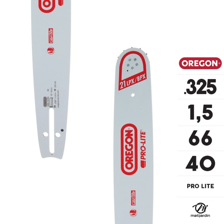 Guide tronçonneuse Oregon 40 cm. .325" 1,5 mm 66 maillons 168SLGK095 Pro Lite