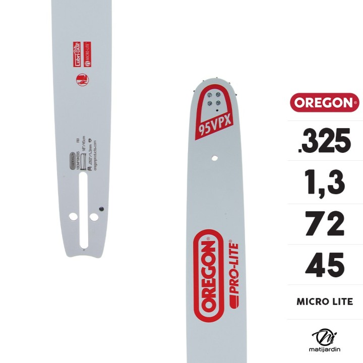 Guide tronçonneuse Oregon 45 cm. .325" 1,3 mm 72 maillons 180MPBK095 Micro Lite