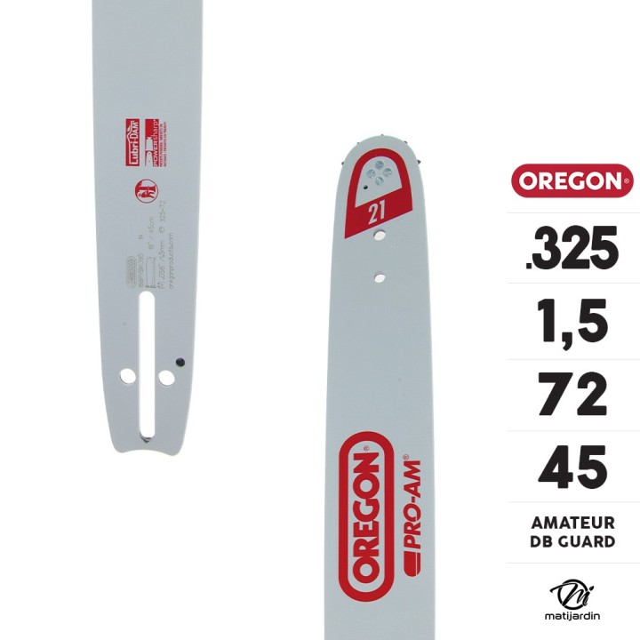 Guide tronçonneuse Oregon 45 cm. .325" 1,5 mm 72 maillons 188PXBK095 Amateur DB Guard