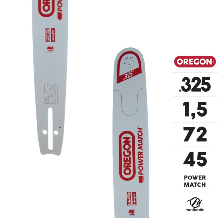 Guide tronçonneuse Oregon 45 cm. .325" 1,5 mm 72 maillons 188RNBK095 Power Match