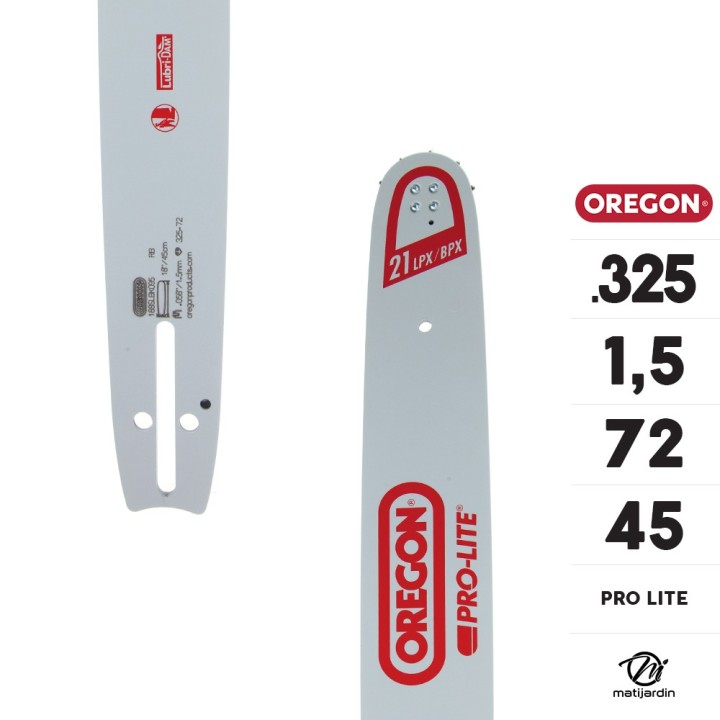 Guide tronçonneuse Oregon 45 cm. .325" 1,5 mm 72 maillons 188SLBK095 Pro Lite