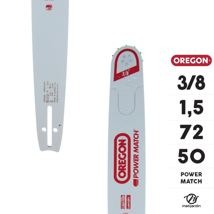 Guide tronçonneuse Oregon 50 cm. 3/8" 1,5 mm 72 maillons 208RNDK095 Power Match