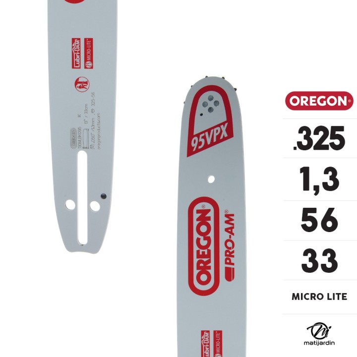 Guide tronçonneuse Oregon 33 cm. .325" 1,3 mm 56 maillons 130MLBK041 Micro Lite