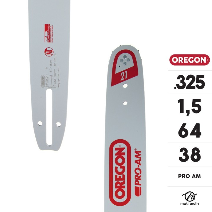 Guide tronçonneuse Oregon 38 cm. .325" 1,5 mm 64 maillons 158PXBK041 Pro-Am