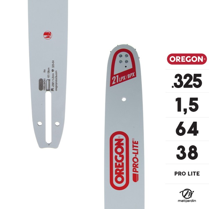 Guide tronçonneuse Oregon 38 cm. .325" 1,5 mm 64 maillons 158SLBK041 Pro Lite