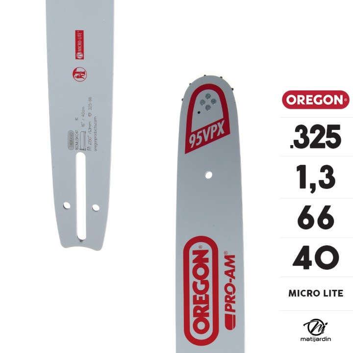Guide tronçonneuse Oregon 40 cm. .325" 1,3 mm 66 maillons 160MLBK041 Micro Lite