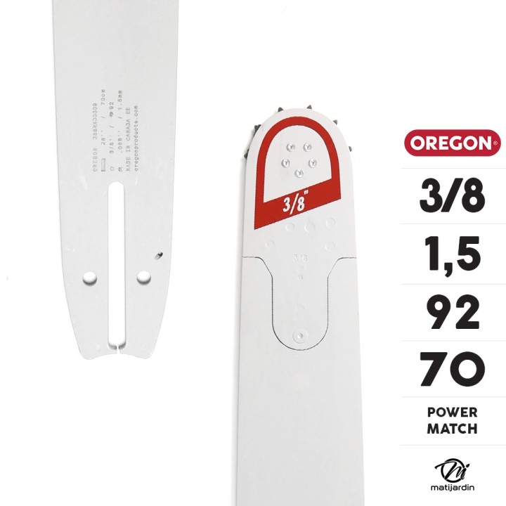 Guide tronçonneuse Oregon 70 cm. 3/8" 1,5 mm 91 maillons 288RNDD009 Power Match