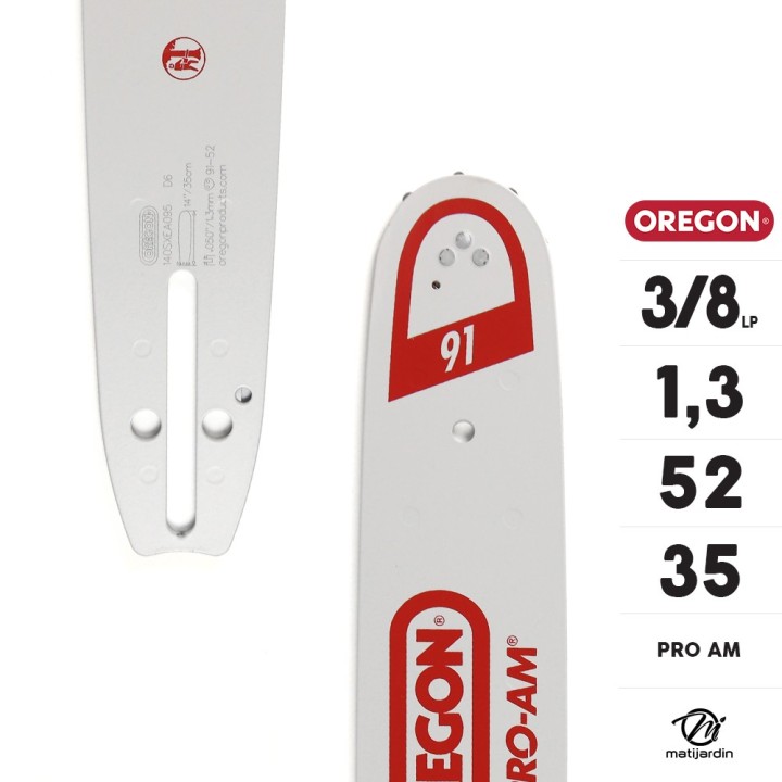 Guide tronçonneuse Oregon 35 cm. 3/8"LP 1,3 mm 52 maillons 140SXEA095 Pro Am